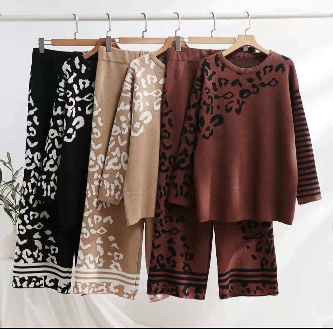 Kiara Leopard Print Woolen Fleece Co-ord Set