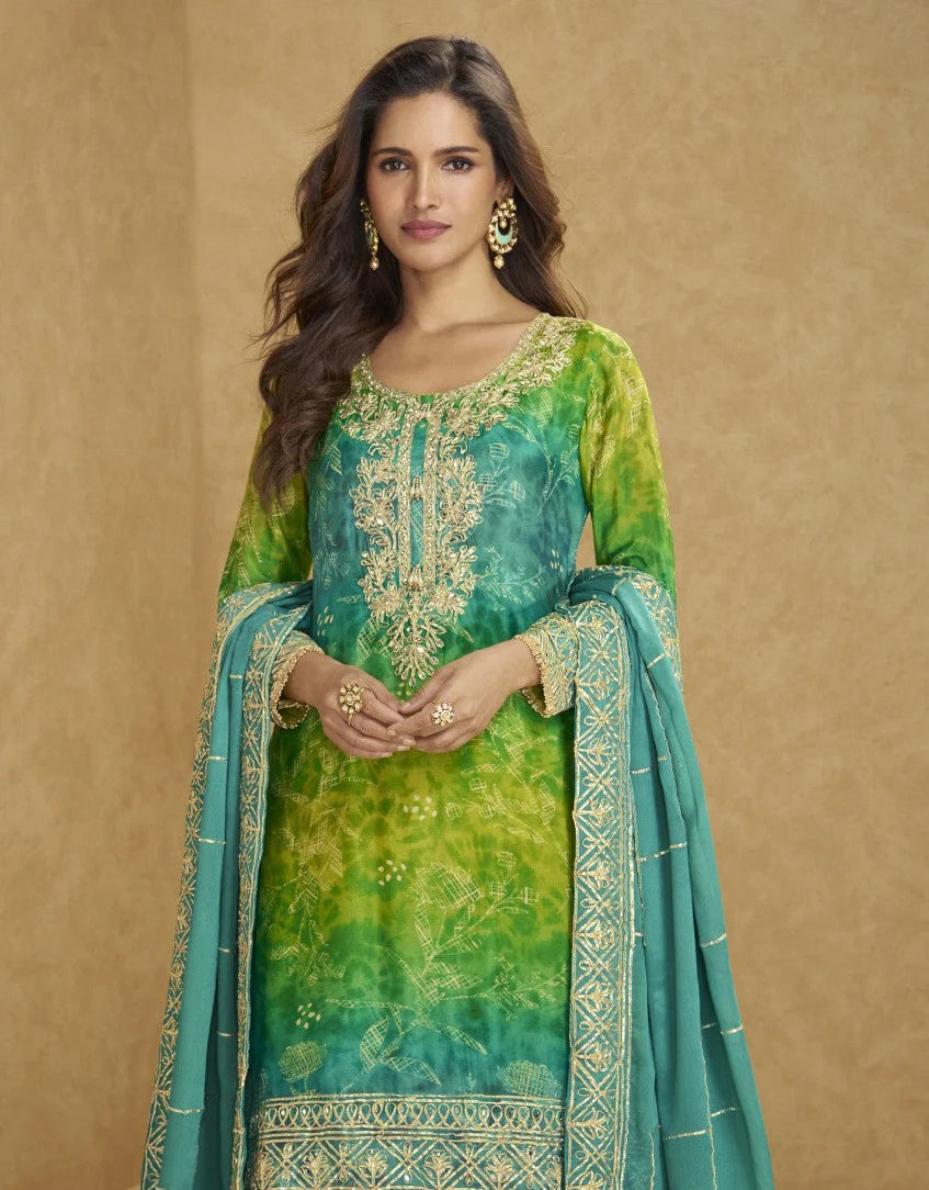 Tamolika Chinon Heavy Work Embroidered Sharara Suit Set