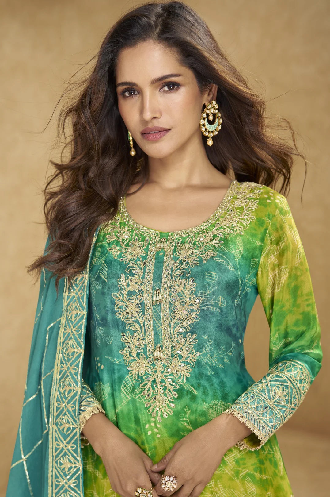 Tamolika Chinon Heavy Work Embroidered Sharara Suit Set