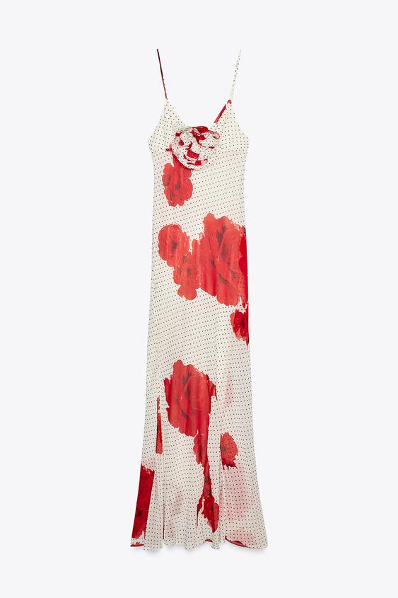 Zoa Floral Print Polka Dot Long Strappy Dress