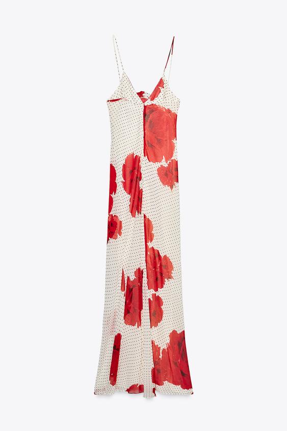 Zoa Floral Print Polka Dot Long Strappy Dress