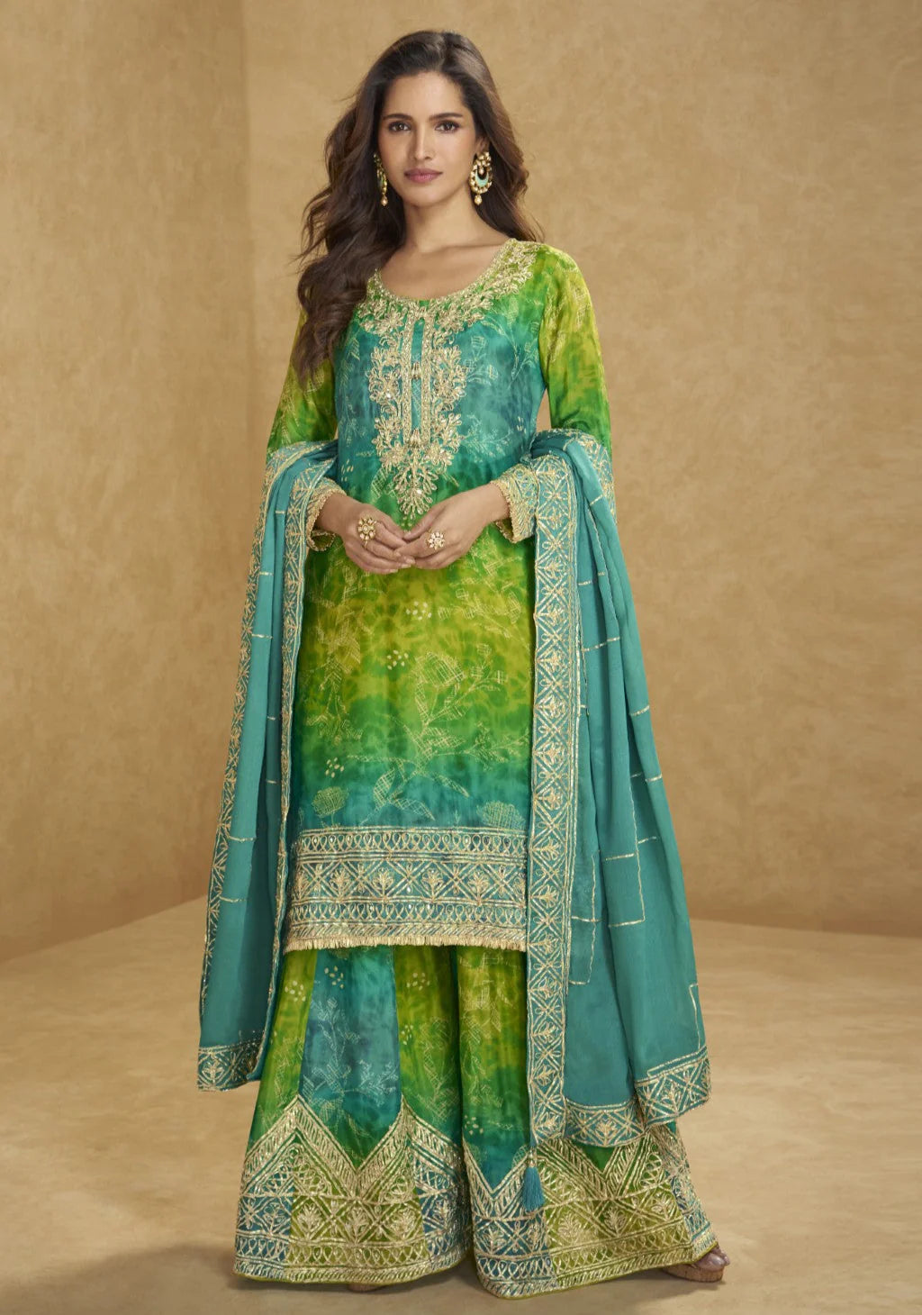 Tamolika Chinon Heavy Work Embroidered Sharara Suit Set