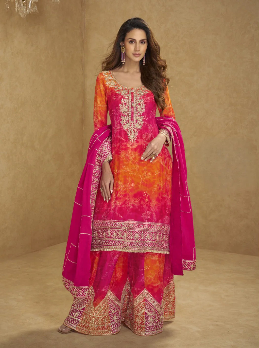 Tamolika Chinon Heavy Work Embroidered Sharara Suit Set