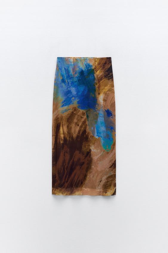 Tropical Print One Shoulder Ruched Mesh Top & Skirt Coord Set