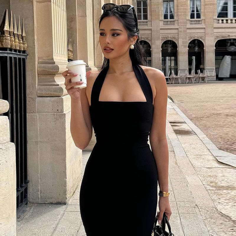 Amelita Sexy Hanging Neck Backless Fashionable Temperament Slimming Women's Dress