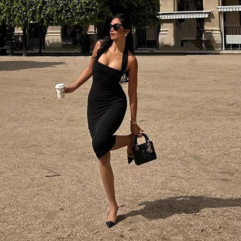 Amelita Sexy Hanging Neck Backless Fashionable Temperament Slimming Women's Dress