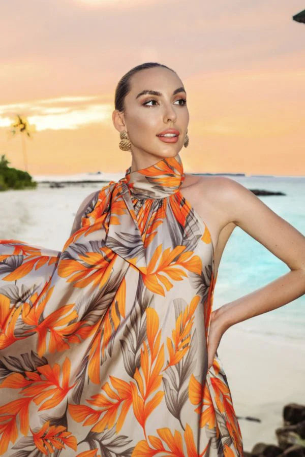 Orange Premium Persian Silk Printed Outfit