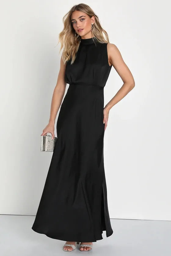 Enchantment High-Neck Satin Maxi Dress