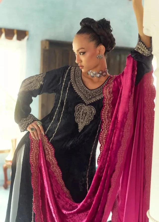 Velvet Zari & Sequins Un-Stitched Suit Set