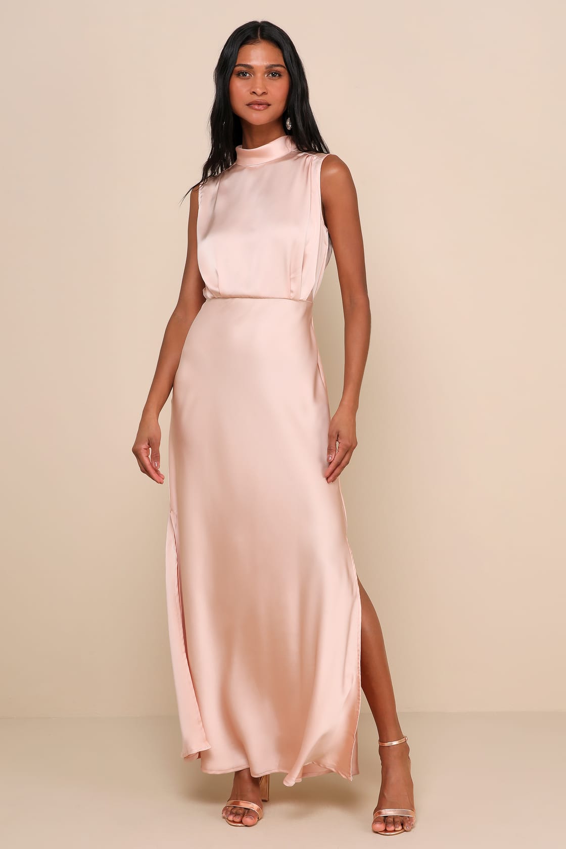 Enchantment High-Neck Satin Maxi Dress