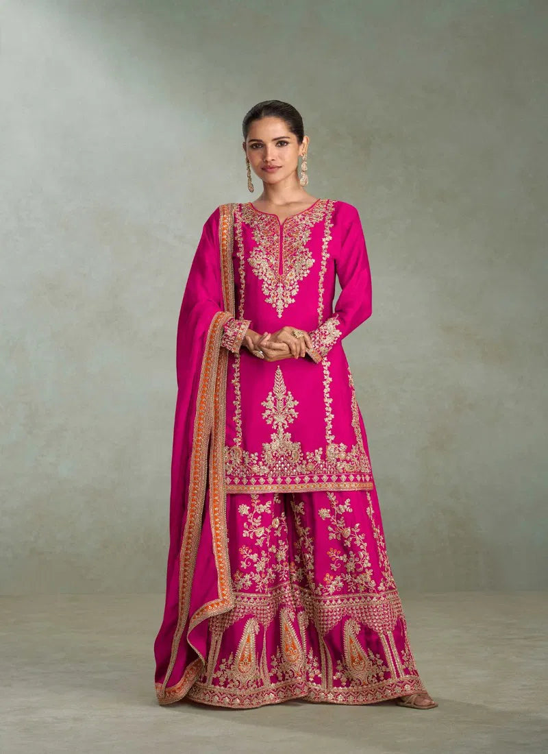 Devaki Elegant Real Chinon Embroidery Work And Hand Work Sharara Suit