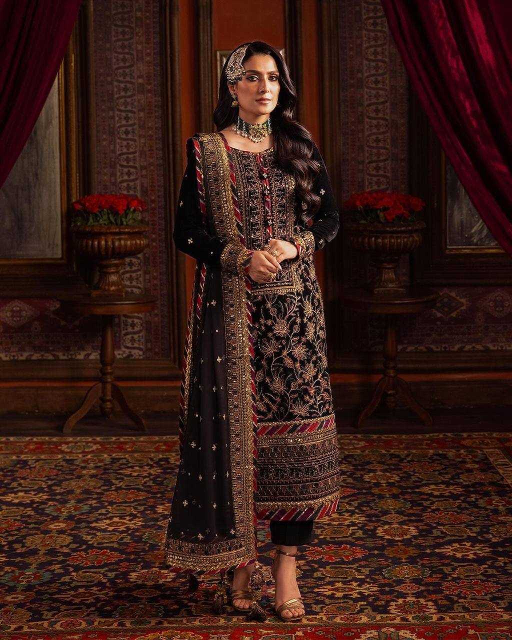 Velvet Embroidery Ladies Silk Party Wear Zari Work Suit