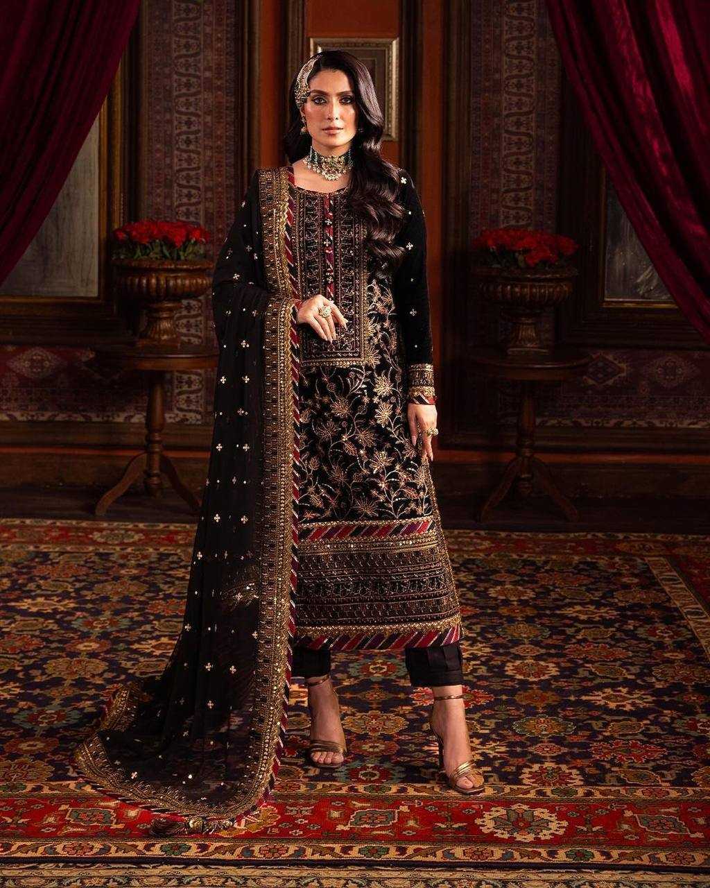 Velvet Embroidery Ladies Silk Party Wear Zari Work Suit