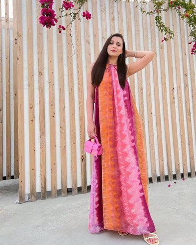 Kate Tie-Dye Maxi Dress With Sequins Round Neck