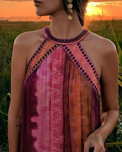 Kate Tie-Dye Maxi Dress With Sequins Round Neck