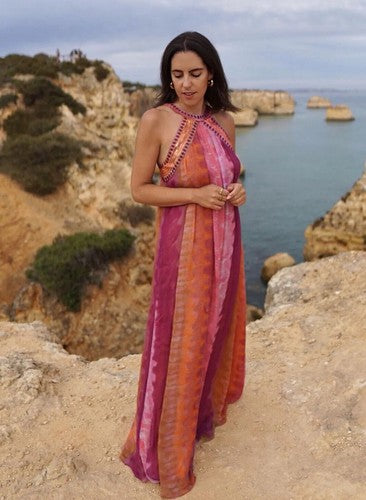 Kate Tie-Dye Maxi Dress With Sequins Round Neck