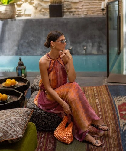 Kate Tie-Dye Maxi Dress With Sequins Round Neck