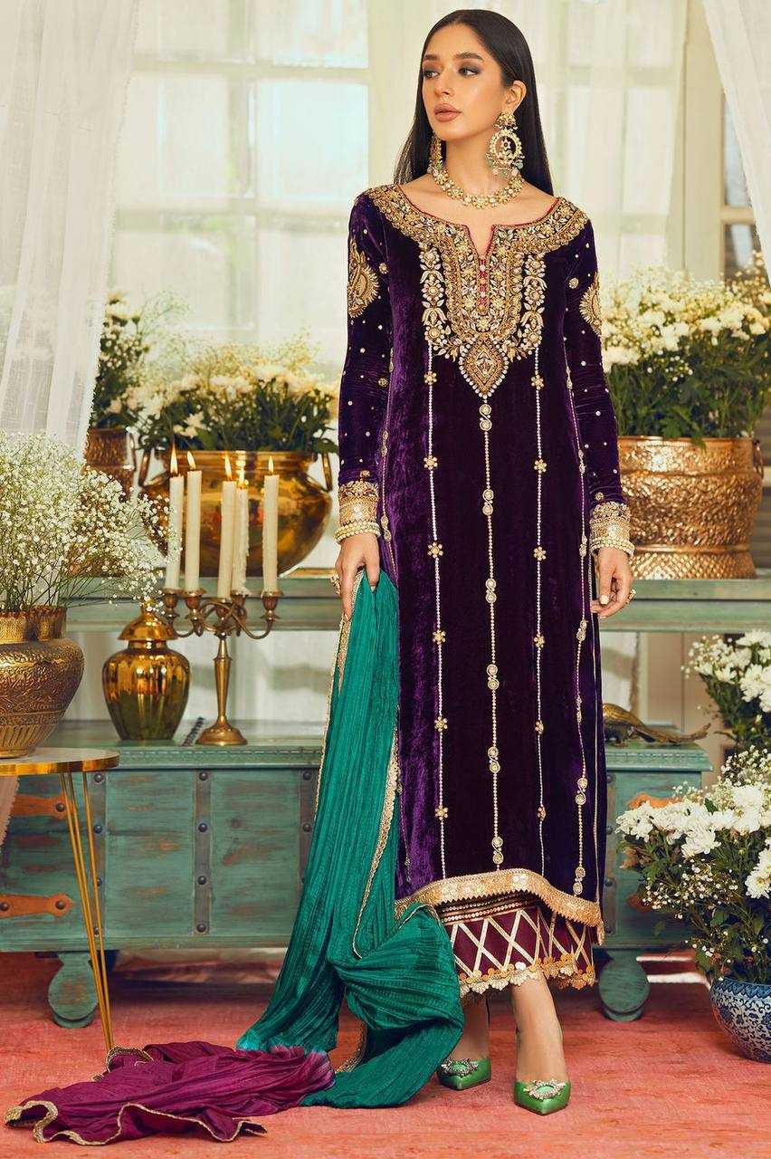 Pakistani Embroidered Velvet Ladies Silk Palazzo Suit