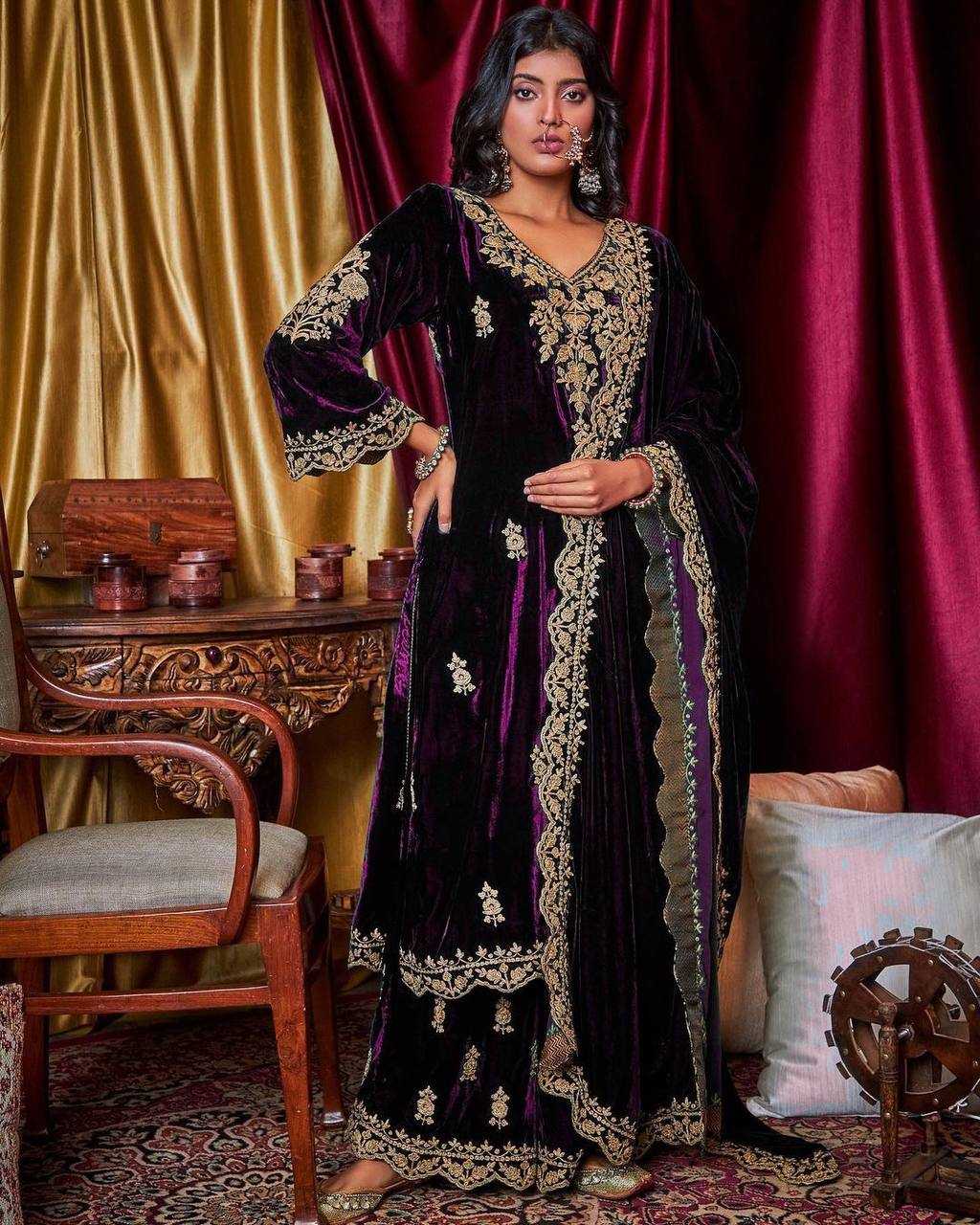 Velvet Embroidered Party Wear Suits