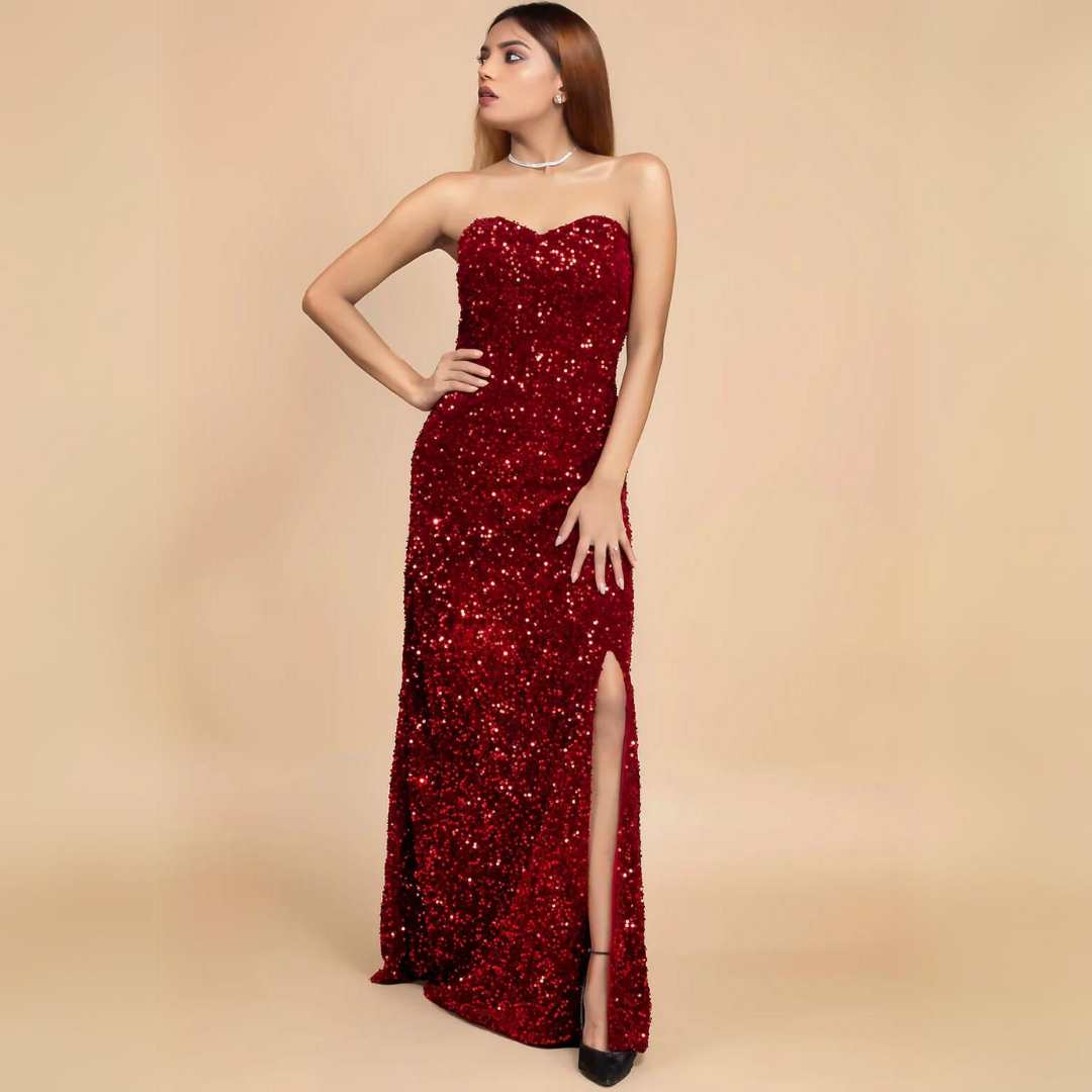 Elegant Off Shoulder Velvet Sequin Dress