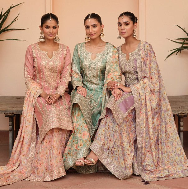 Ishani Pakistani Designer Chinon Embroidery Palazzo Suit Set