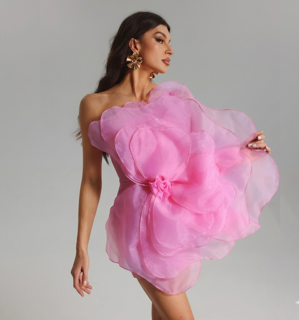 Sadie One Shoulder Flower Appliqué Dress