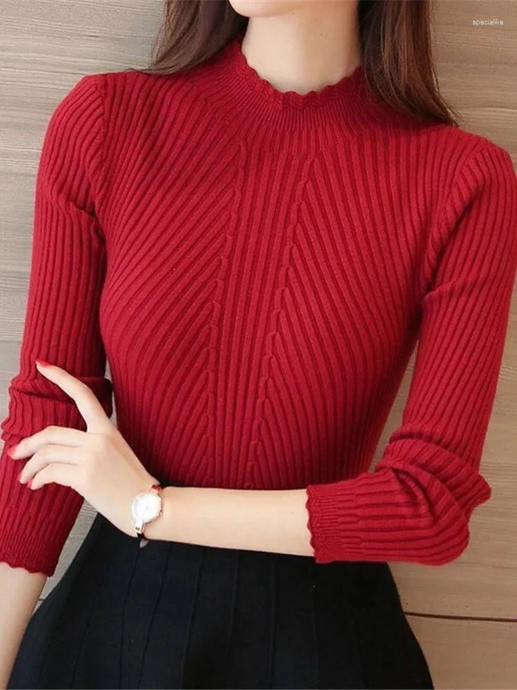 Sweater Tops Long Sleeve Lace Turtleneck Pullovers