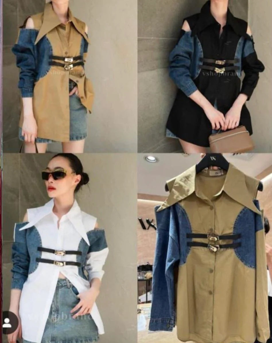 Half Denim Belt shirt