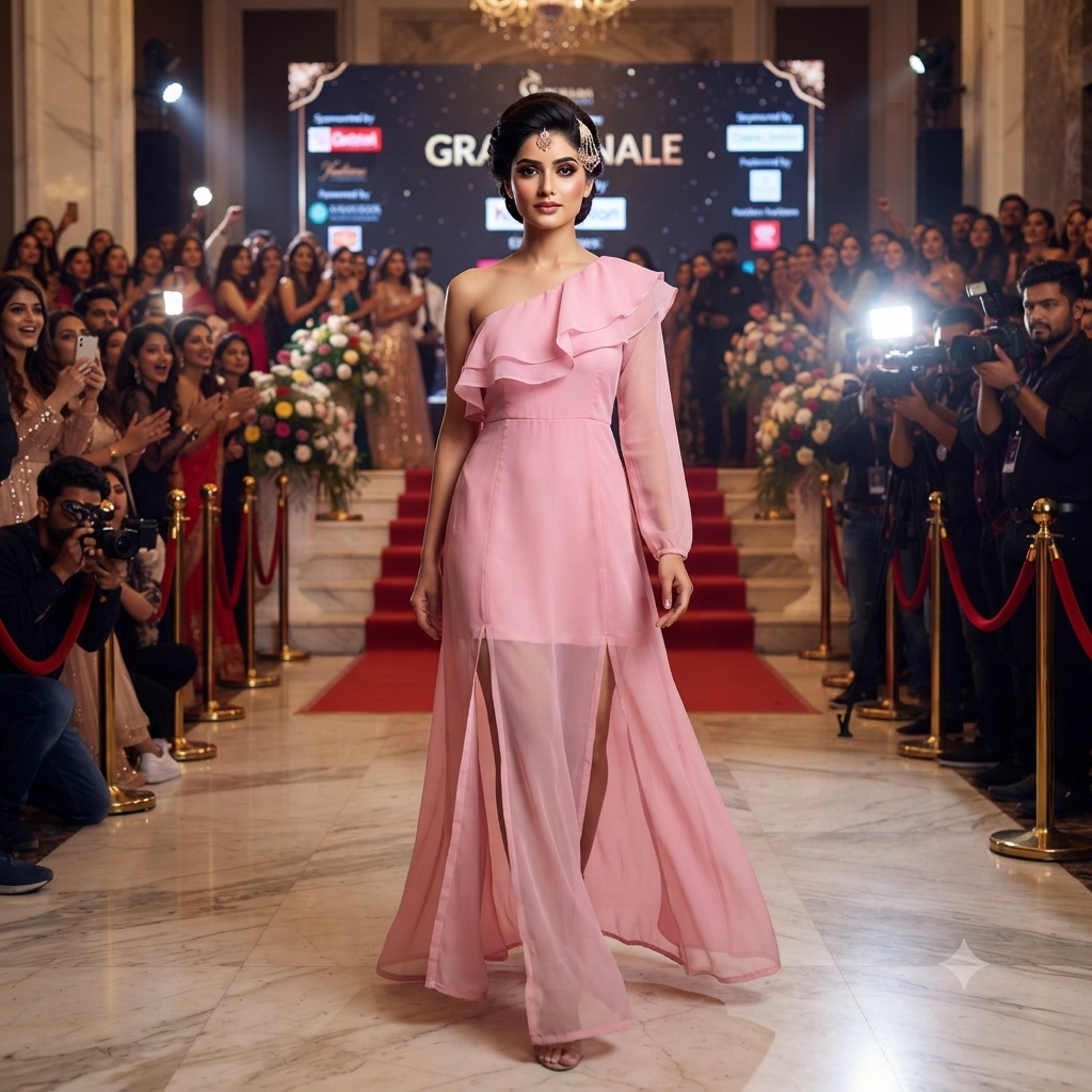 Elegant One-Shoulder Ruffled Chiffon Evening Gown