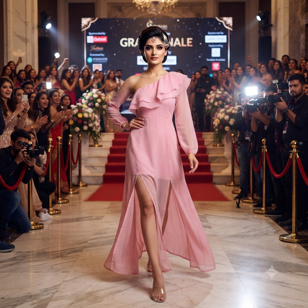 Elegant One-Shoulder Ruffled Chiffon Evening Gown