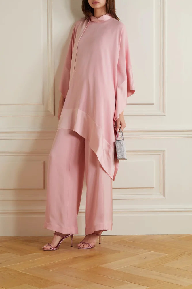 Sophisticated Pink Draped Tunic Set with Silk - Finish Palazzo Pants