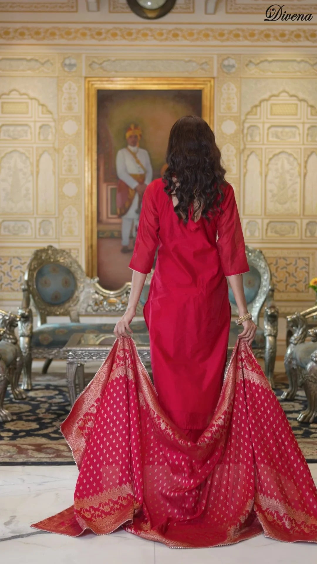 Sartaj Red Embroidered Chanderi Silk Kurta pants with Banarashi Dupatta