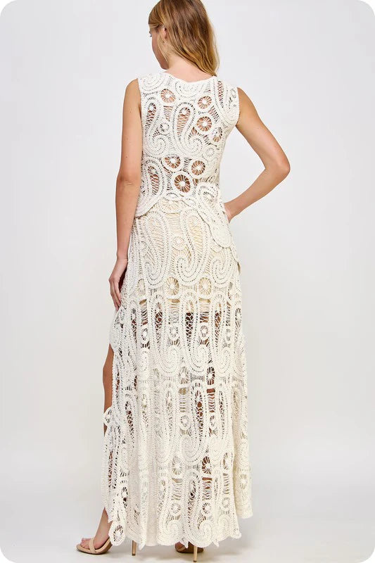 Asymmetric Crochet Beach Top & Skirt Coord Set