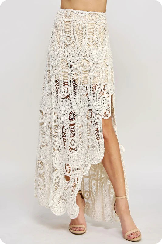 Asymmetric Crochet Beach Top & Skirt Coord Set