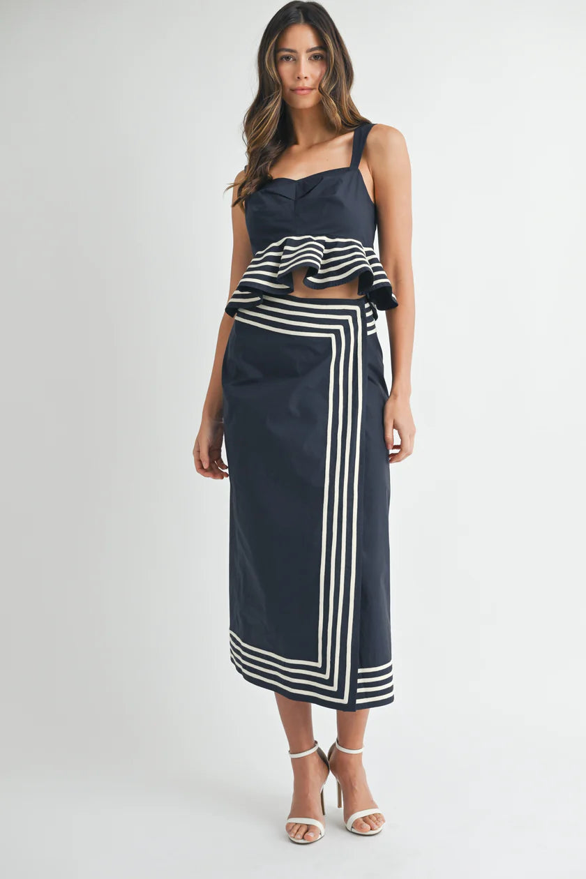 Roshel Peplum Top with Wrap Waist Skirt Set