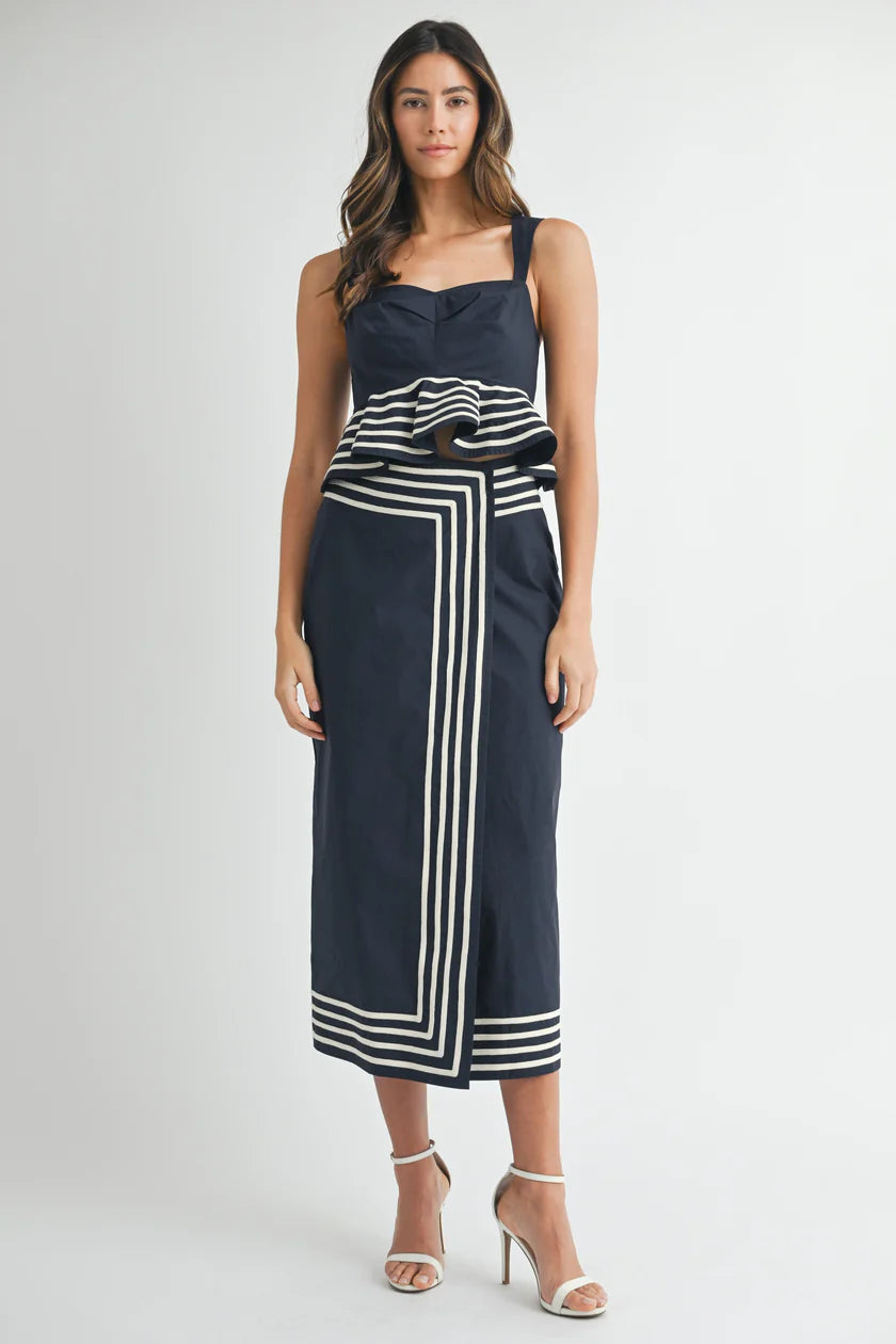 Roshel Peplum Top with Wrap Waist Skirt Set