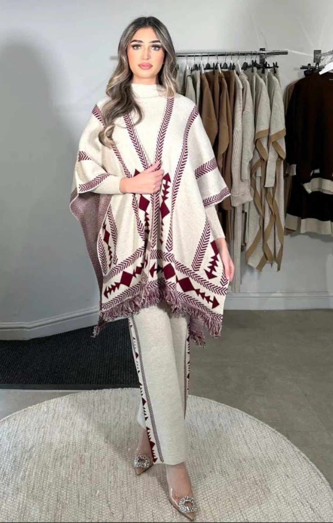 Luma Printed Three Piece Luxury Co-Ord Set With Cape