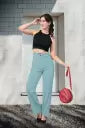 Women Relaxed Light Green Cotton Blend Trousers