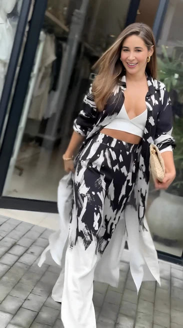 Monochrome Brushstroke Modern Art-Inspired Designer Co-ord Set