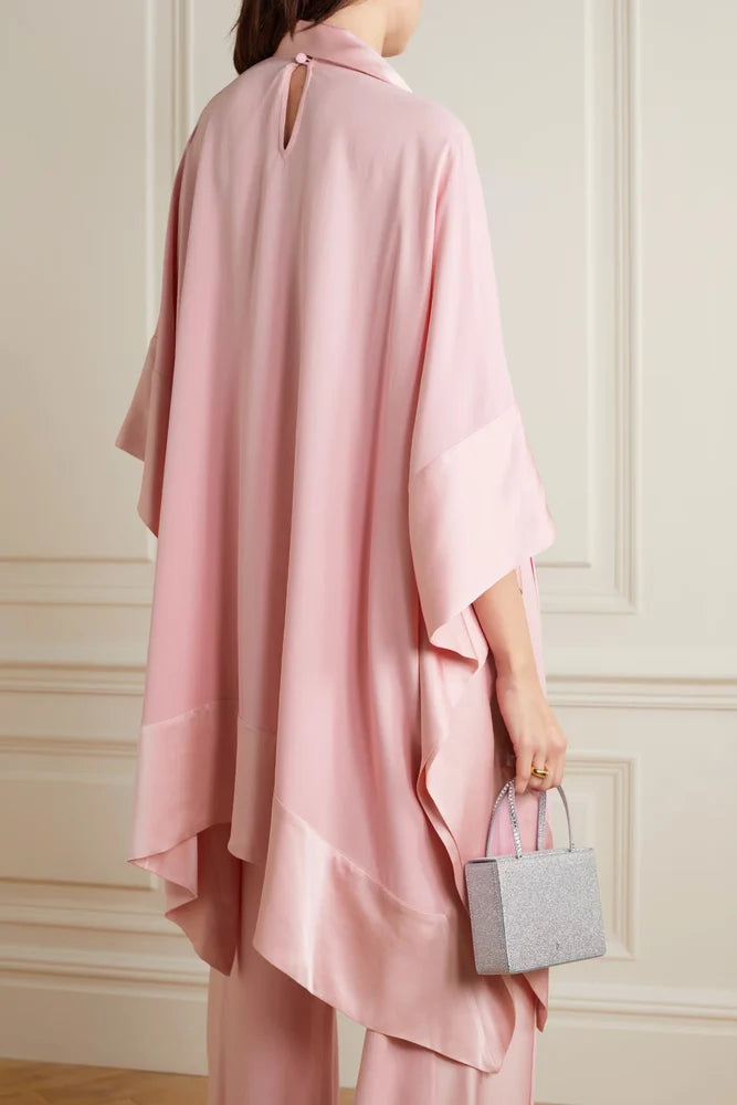 Sophisticated Pink Draped Tunic Set with Silk - Finish Palazzo Pants