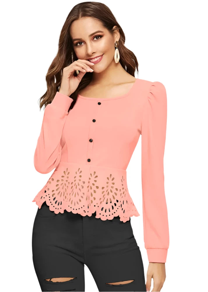 Party Flute Sleeves Solid Women Top