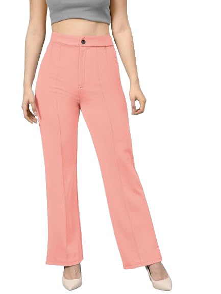 Comfort Fit Pink Polyester Trousers