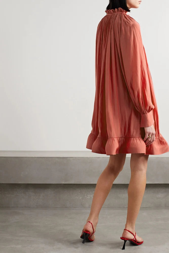 Women's Short Charmouse Ruffle Dress Roman Crush Solid Flared Western Dress