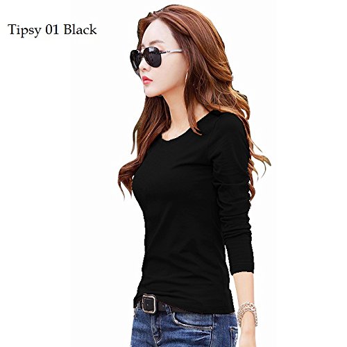 Women Solid Round Neck Elastane Black T-Shirt