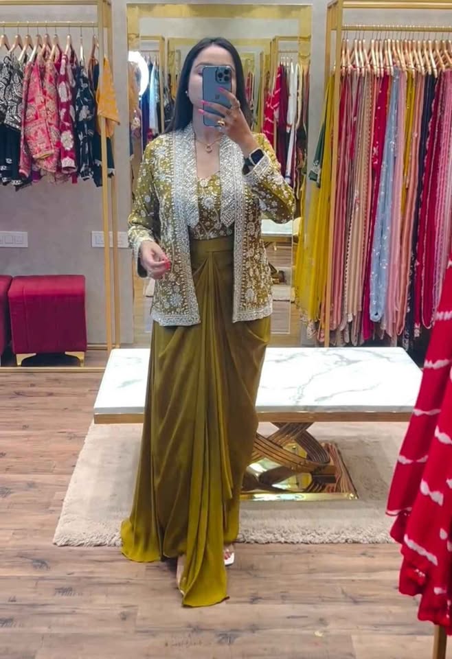 Indo Western Embroidered Pleated Skirt Dress