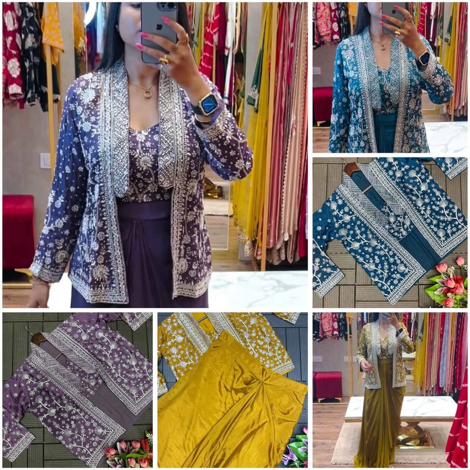 Indo Western Embroidered Pleated Skirt Dress