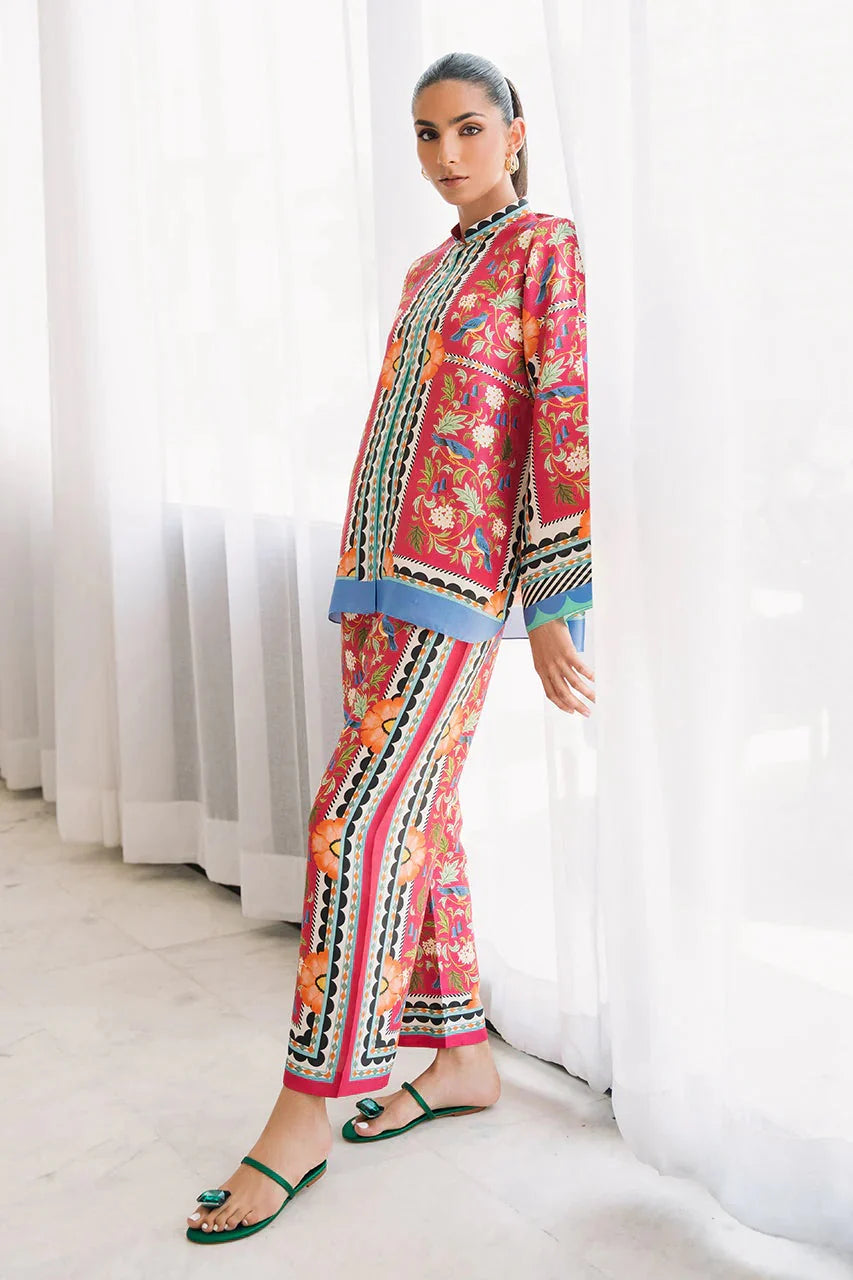 Bold Floral Printed Two-Piece Outfit with Wide Sleeves