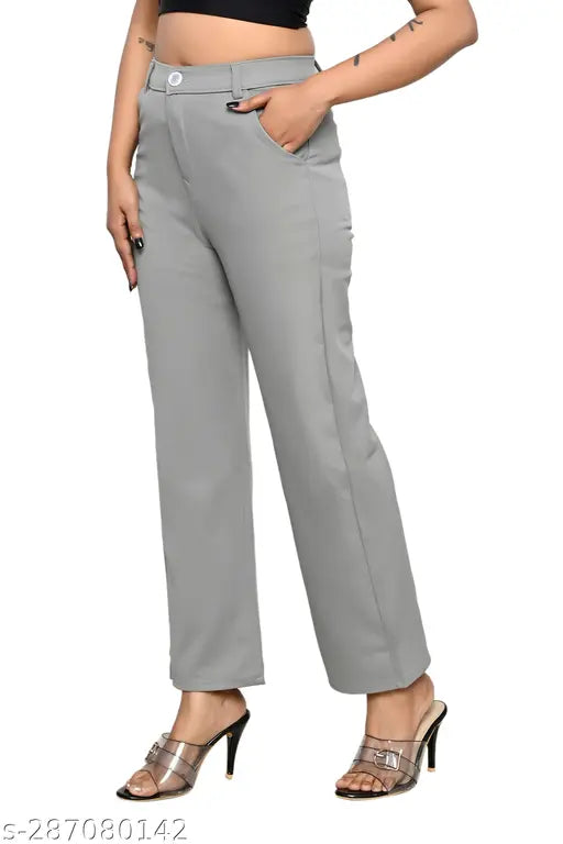 women polyster blend ice grey trouser