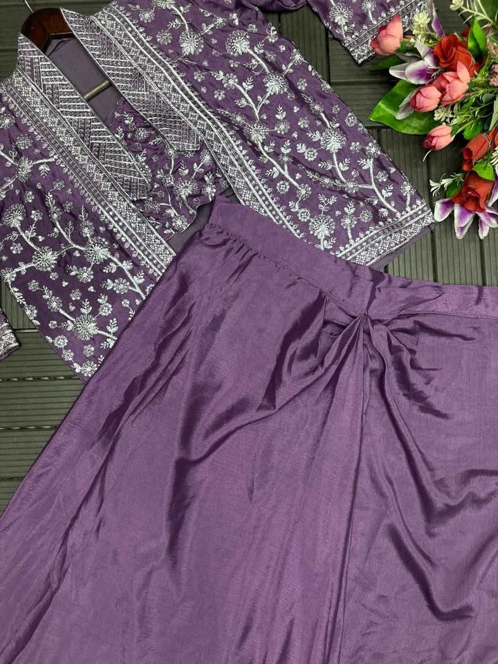 Indo Western Embroidered Pleated Skirt Dress