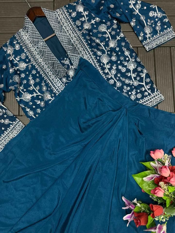 Indo Western Embroidered Pleated Skirt Dress